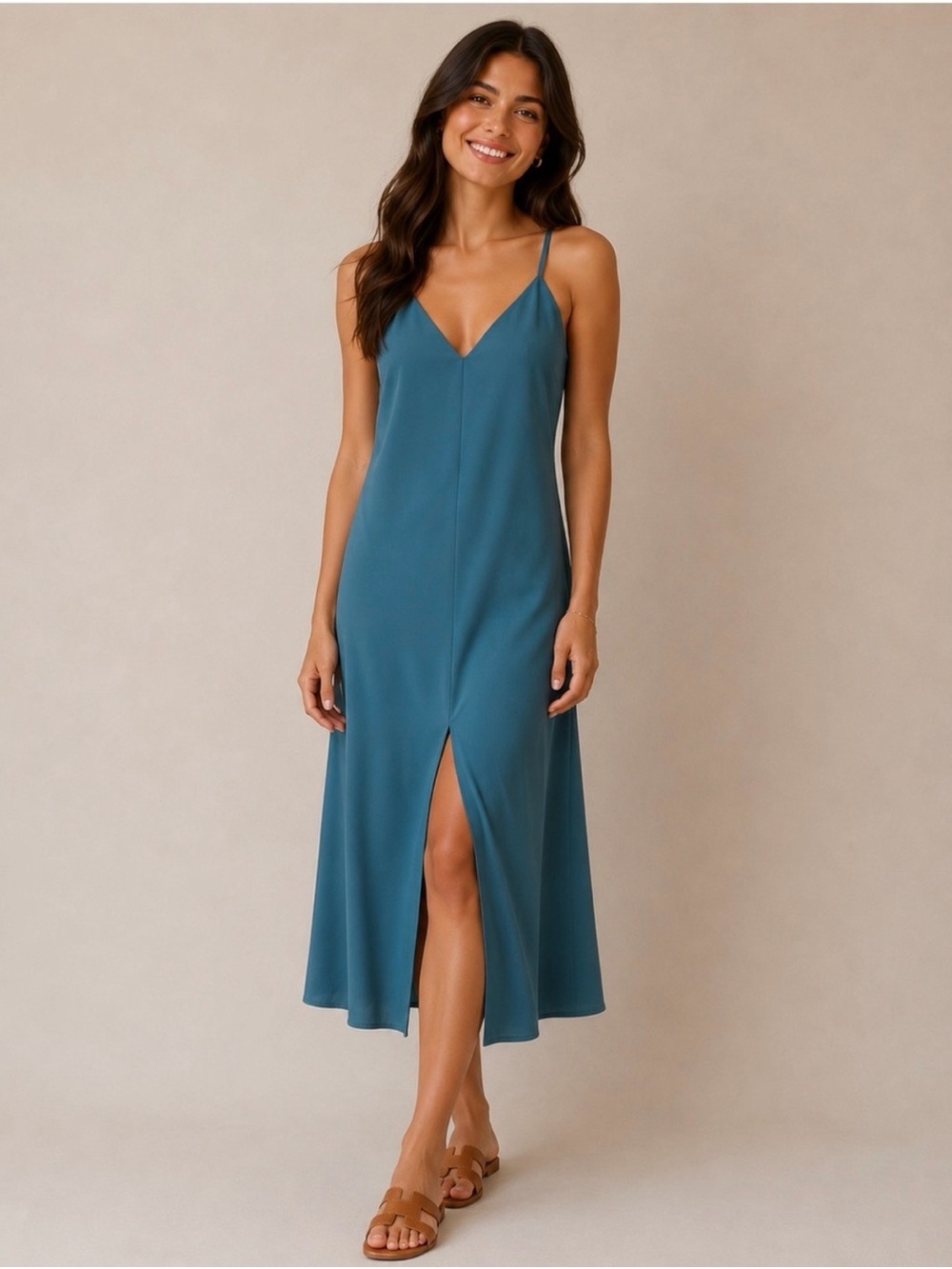 Anthropologie Avec Les Filles Le Village Front Slit Midi Slip Dress Dark Teal